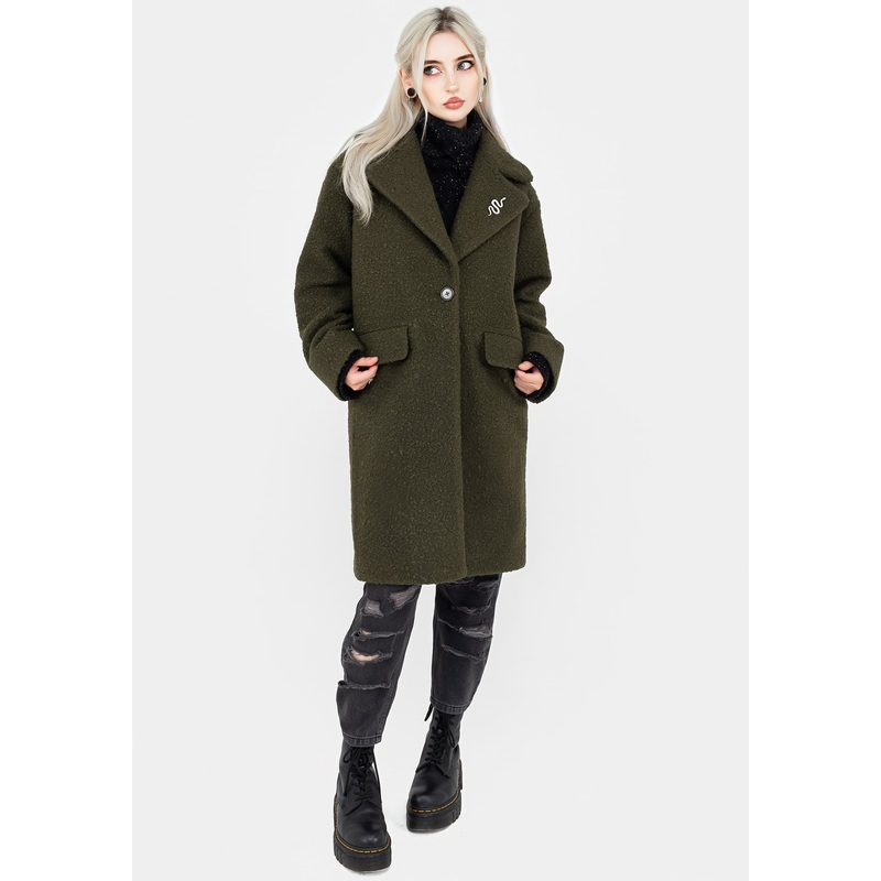 Gorgon Boucl Oversized Coat with Snake Brooch – Green