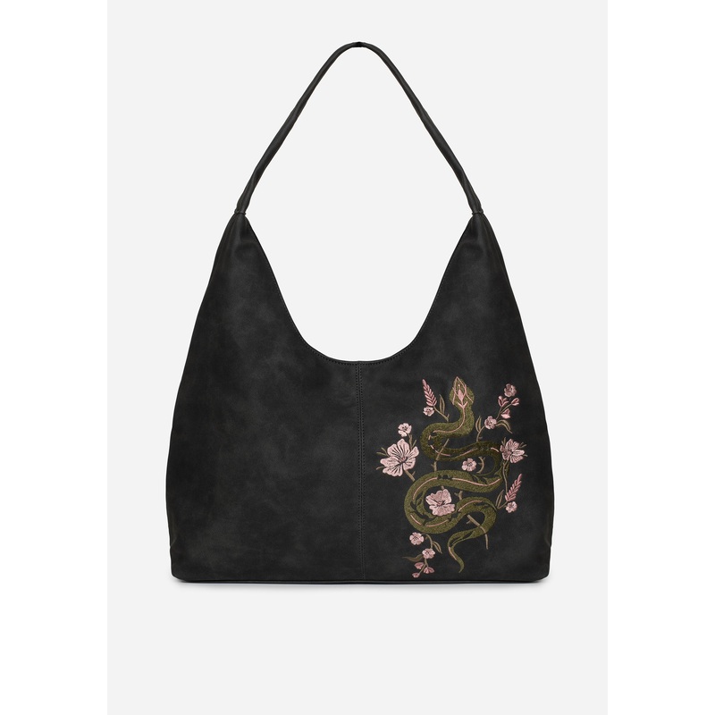 Gorgon Snake Embroidered Faux Suede Tote Bag