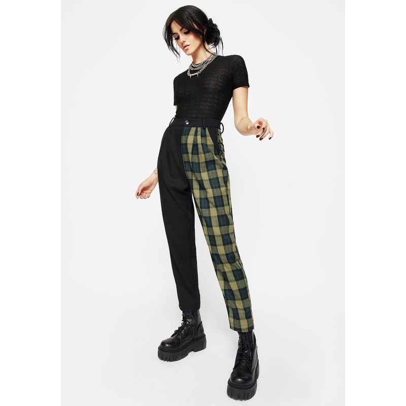 Mayflower Spliced Check High Waist Tapered Trousers