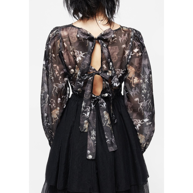Melancholia Puff Sleeve Tie Back Organza Crop Top