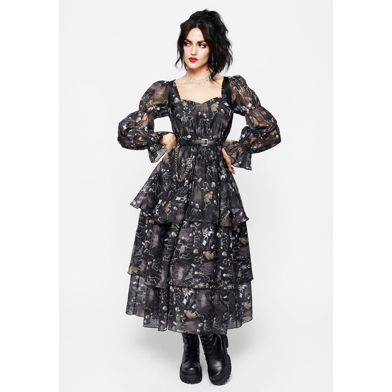 Melancholia Virago Puff Sleeve Layered Organza Midaxi Dress