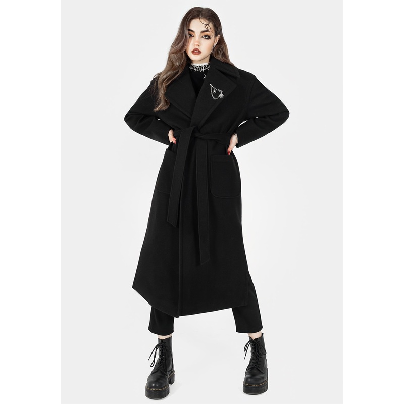 Meltdown Oversized Coat with Brooch – Black
