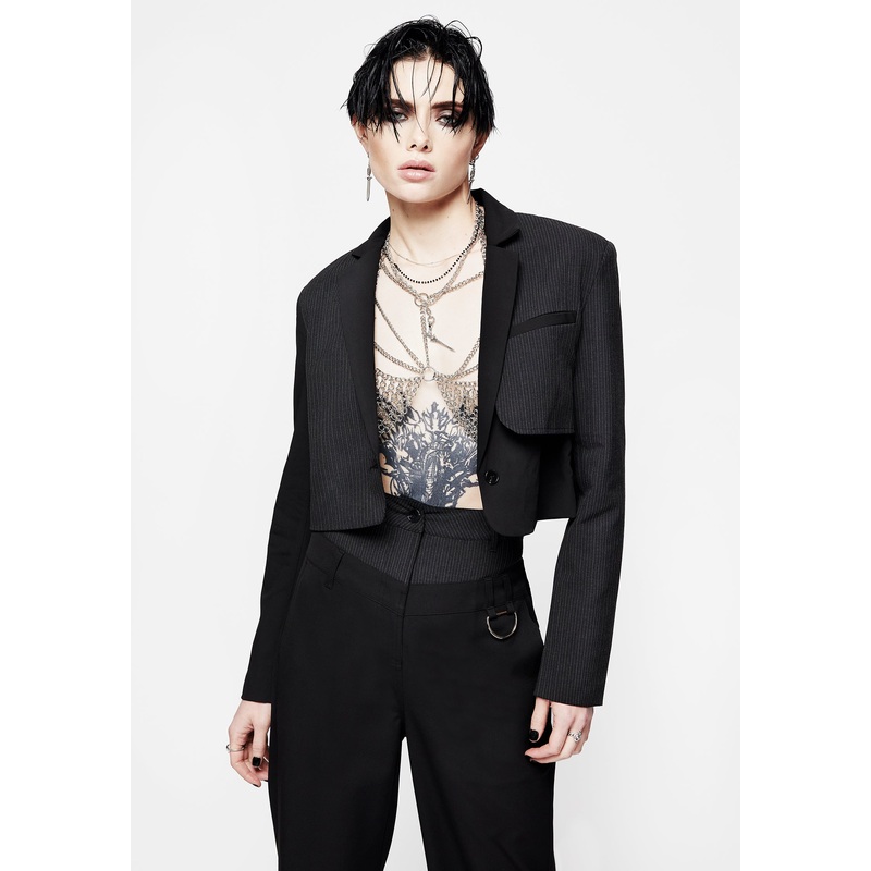 Memoriam Spliced Pinstripe Crop Blazer