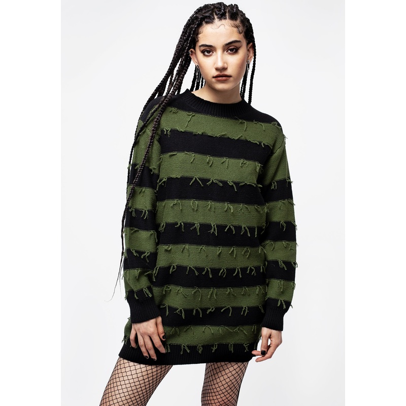 Nancy Stripe Oversized Jumper – Green and Black