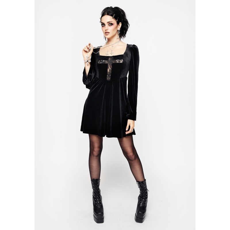 Obelus Lace Velour Mini Dress