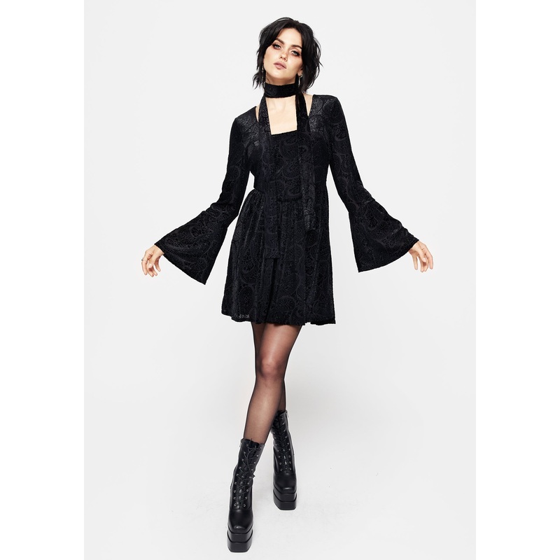 Sempre Velour Devore Corset Mini Dress with Neck Wrap