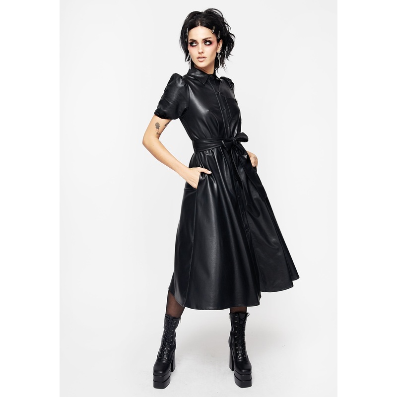Sharon PU Midi Shirt Dress With Charm