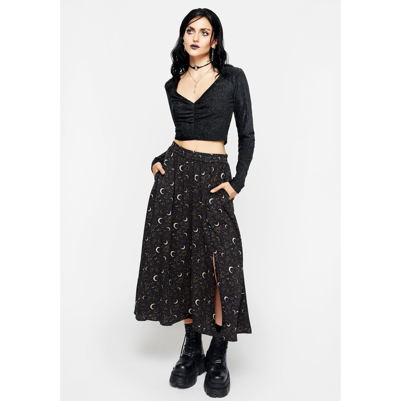 Sickle Moon Side Split Midi Skirt