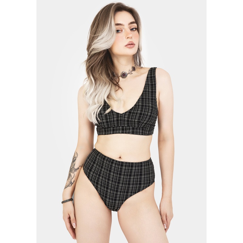 Slate Textured Check Bikini Top