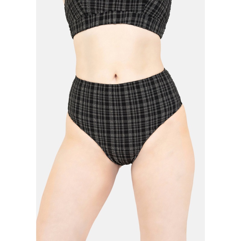Slate Textured Check High Waist Swim Bottoms