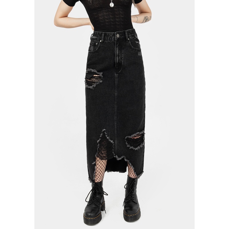 Ursula Distressed Denim Midaxi Skirt