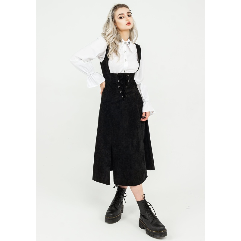 Valar Lace Up Midi Pinafore Dress