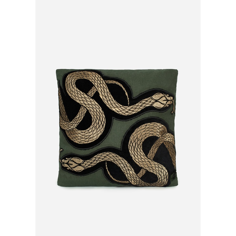 Zarina Snake Embroidered Velour Throw Cushion