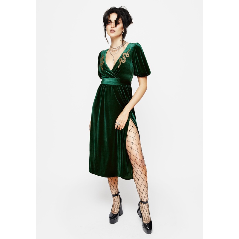 Zarina Velour Applique Midi Wrap Dress