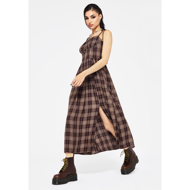 Adra Check Cami Tie Strap Midi Dress