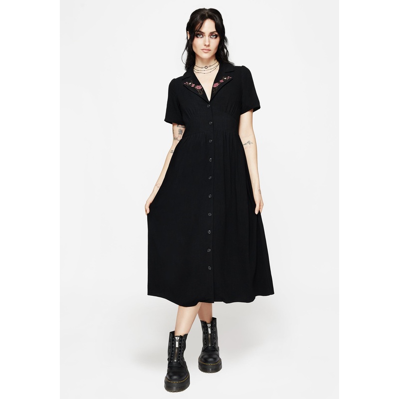 Aster Embroidered Collar Midi Shirt Dress