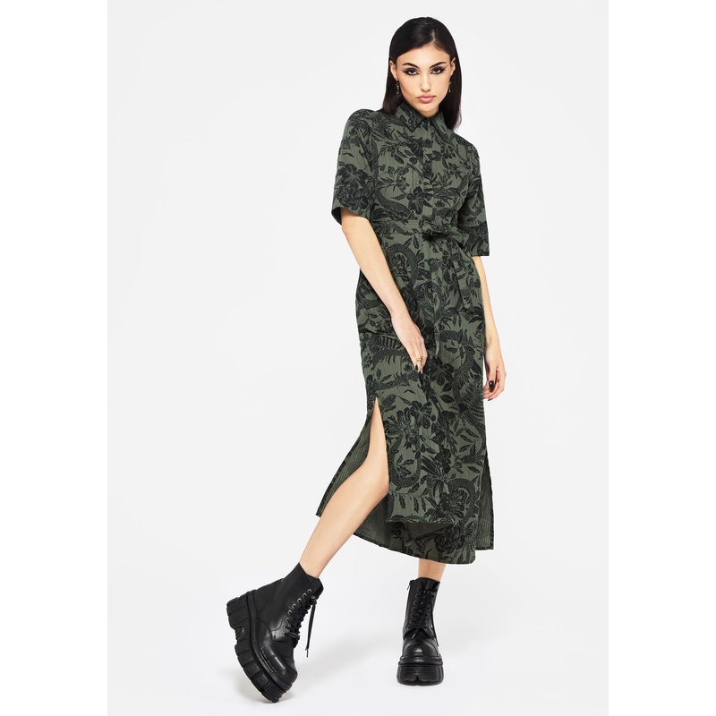 Bashe Cotton Midaxi Shirt Dress – Green