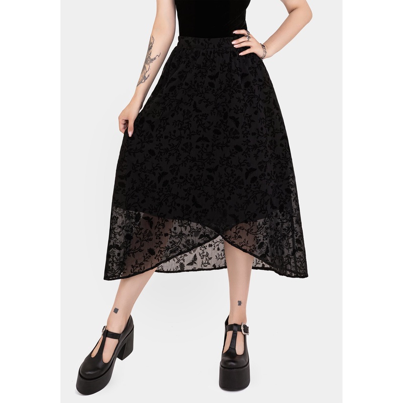 Faustina Flocked Chiffon Mock Wrap Midaxi Skirt