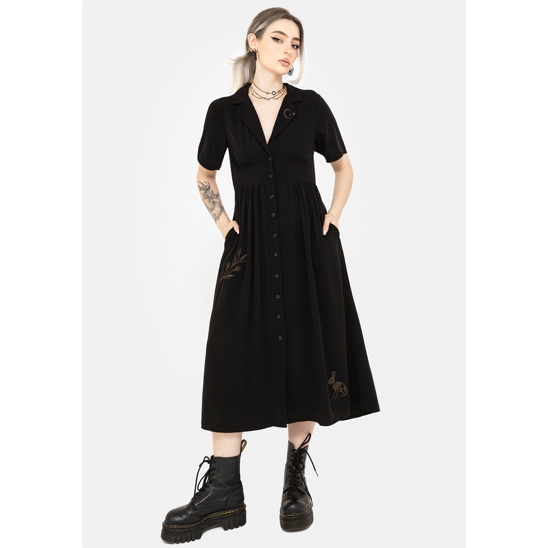 Hester Embroidered Button Up Midi Shirt Dress