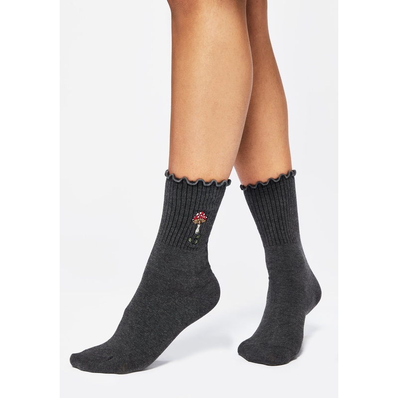 Morchella Embroidered Mushroom Socks