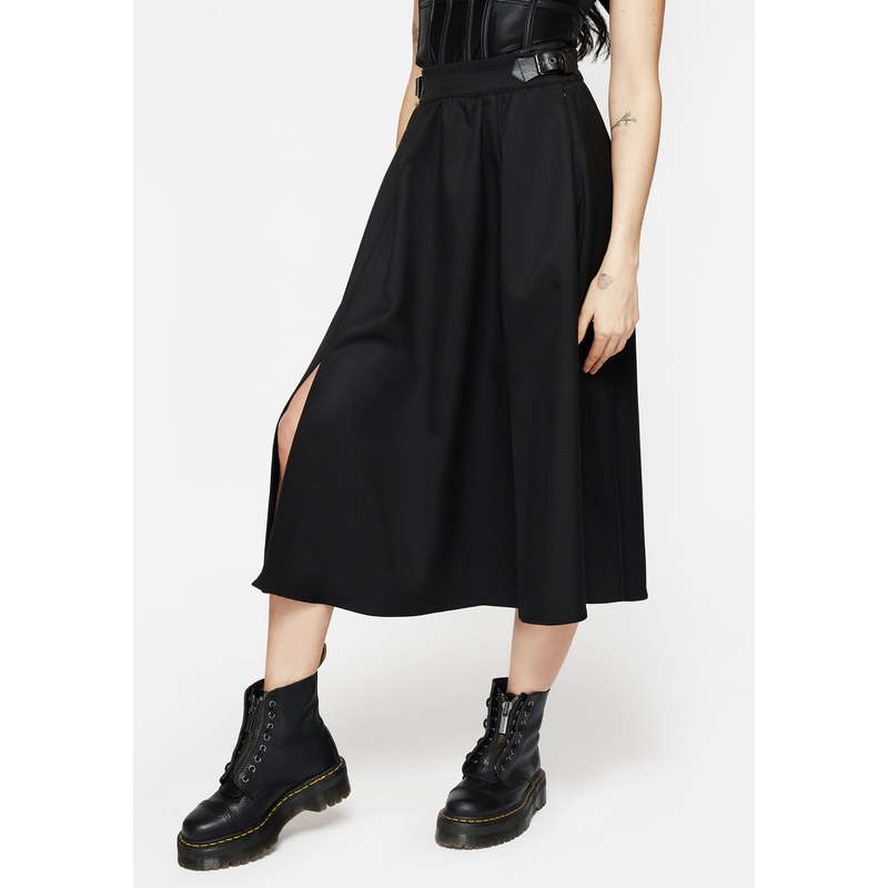 Nightingale Buckled Midi Skirt – Black