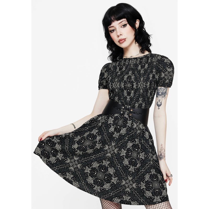 Poem Moth Print Puff Sleeve Mini Dress