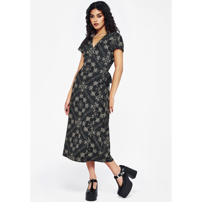 Poem Moth Print Wrap Midi Dress