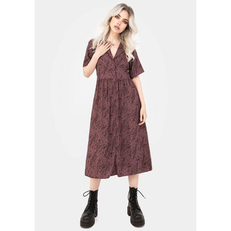 Roxana Moth Foxglove Button Down Midi Shirt Dress