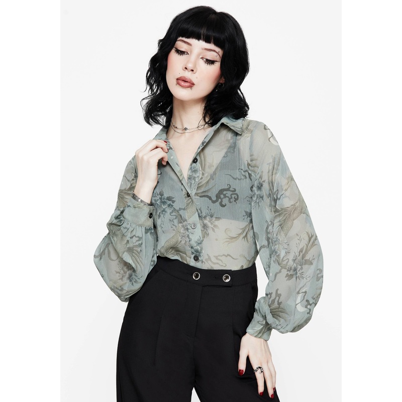 Sapphira Dragon Print Button Up Shirt