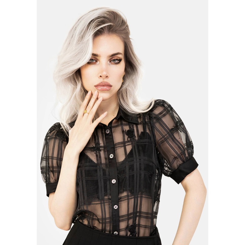 Sedona Organza Check Embroidered Button Up Shirt