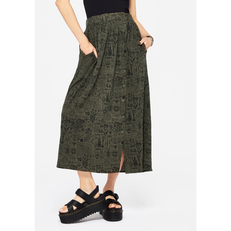 Taddea Cotton Side Button Up Maxi Skirt