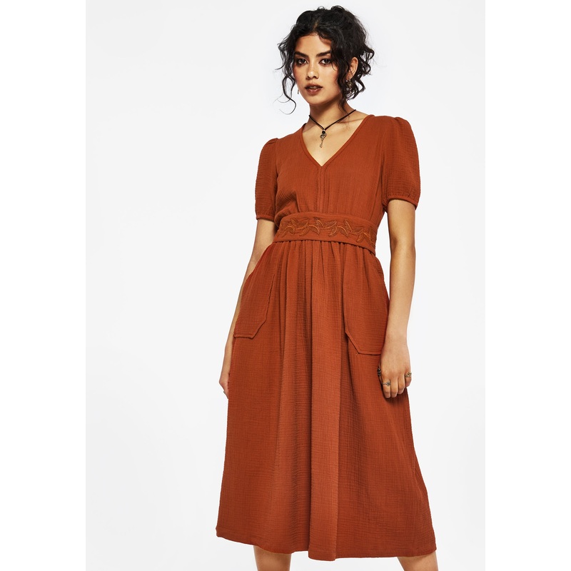 Tiana Cotton Applique Trim Midi Dress
