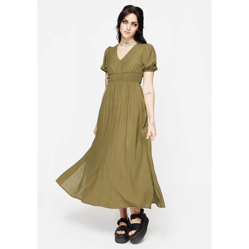 Tryphena Shirred V Neck Midaxi Dress