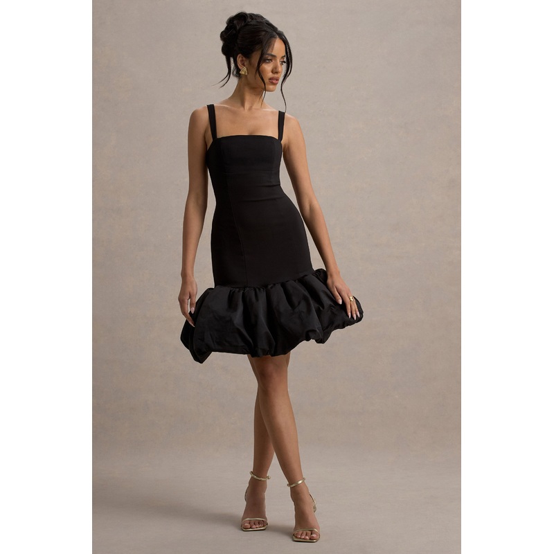 Jacque | Black Drop-Waist Midi Dress With Volume Hem