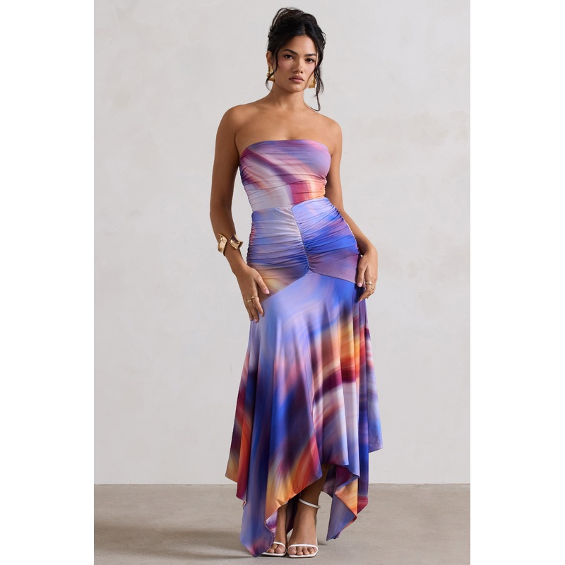 Florianne | Ombre Print Ruched Bandeau Midi Dress