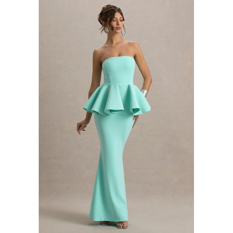 Louisiana | Mint Bandeau Peplum Maxi Dress