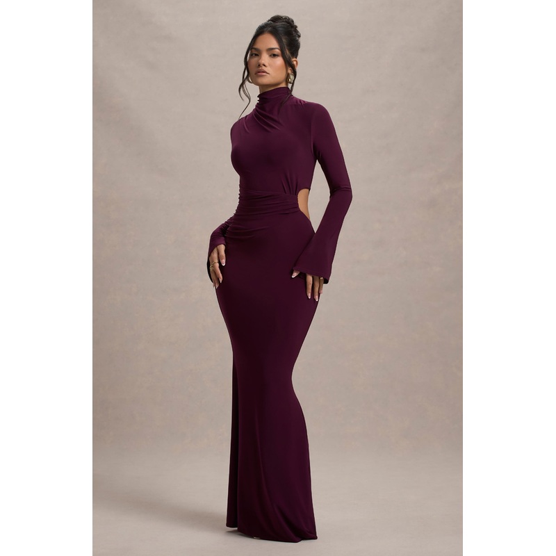 Anderson | Burgundy High-Neck Cut-Out Maxi Dress