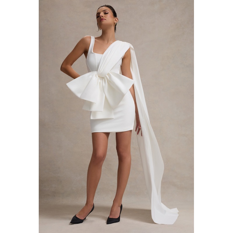 Brulee | Cream Scoop-Neck Sash Mini Dress With Bow