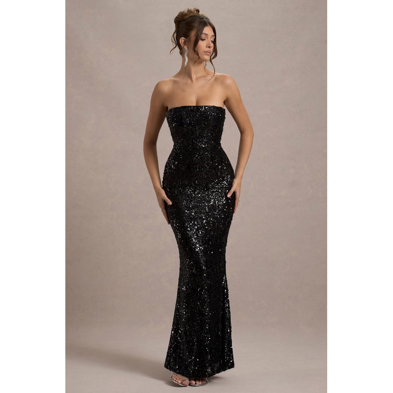 Like Magic | Black Sequin Bandeau Maxi Dress