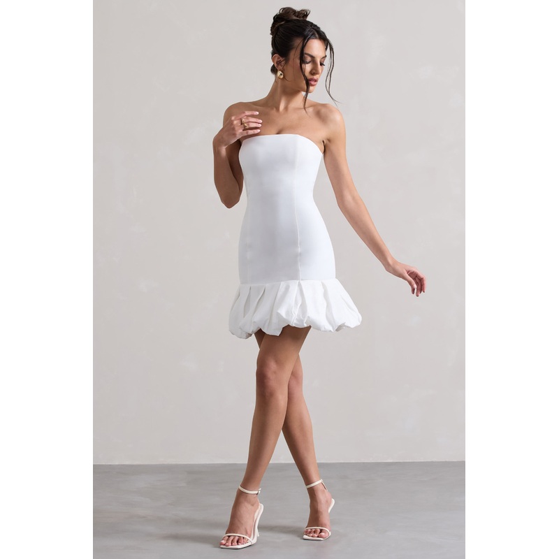 Liscia | White Bandeau Mini Dress With Ruffle Trim