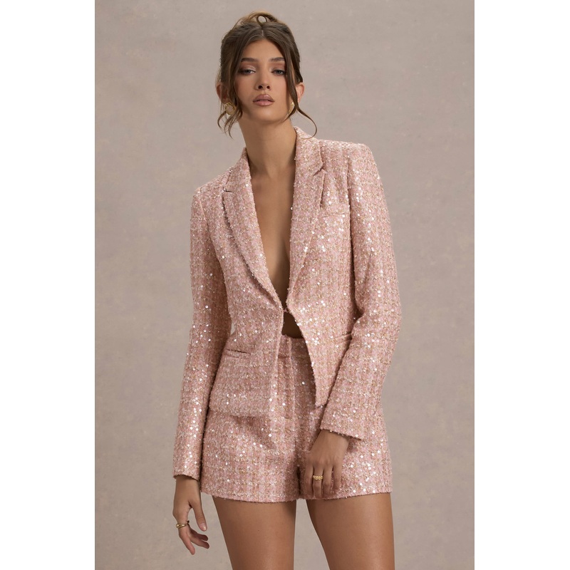 Marena | Pink Boucle Tailored Blazer