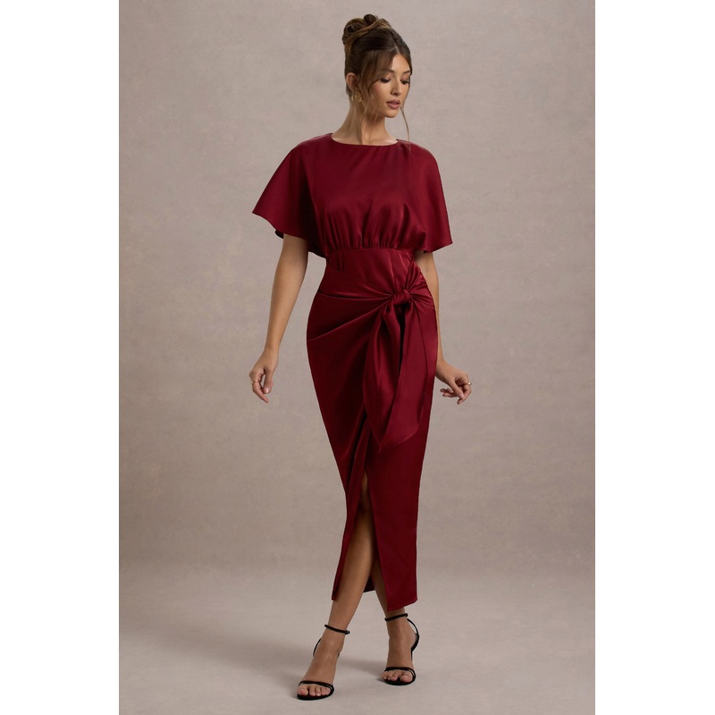 Mika | Port Satin Short-Sleeve Wrap Maxi Dress