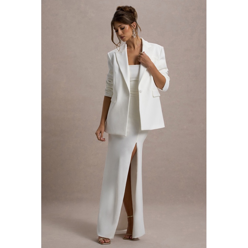 Urban | White Plunge-Neck Boxy Oversized Blazer