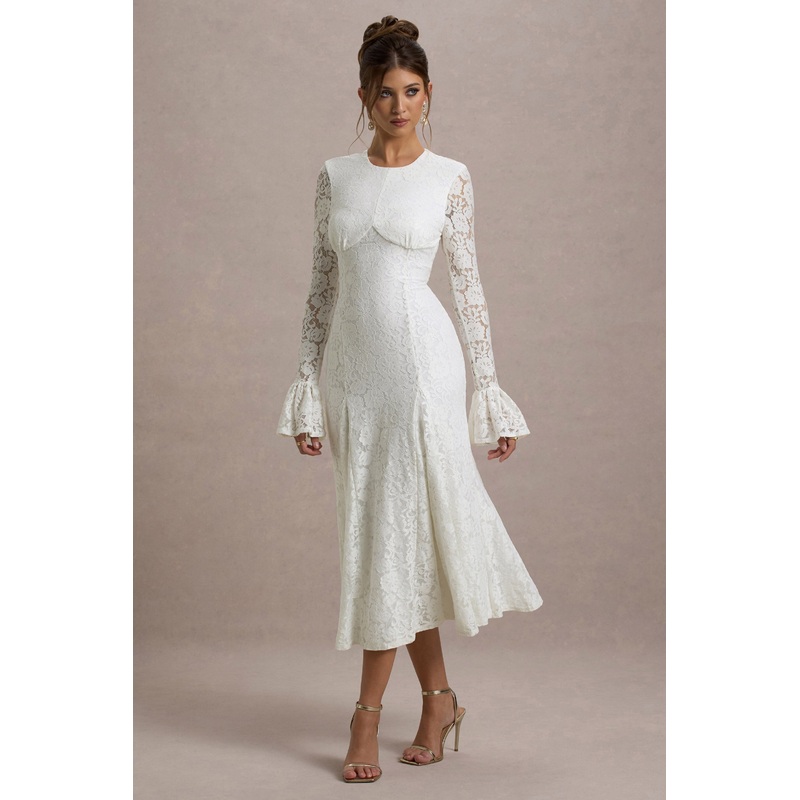 For Life | Cream Lace Long-Sleeve Midi Dress