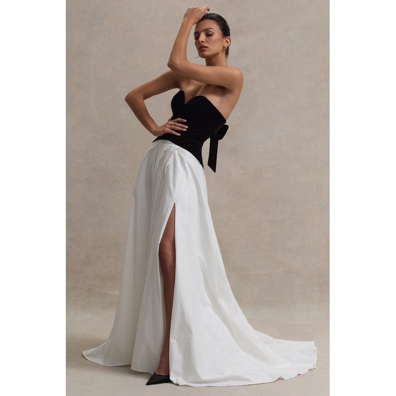 Lucienne | Black & Cream Sweetheart Corset Split Maxi Dress