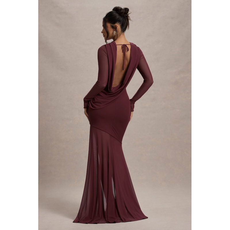Tigerlily | Port Mesh Long-Sleeve Open-Back Maxi Dress