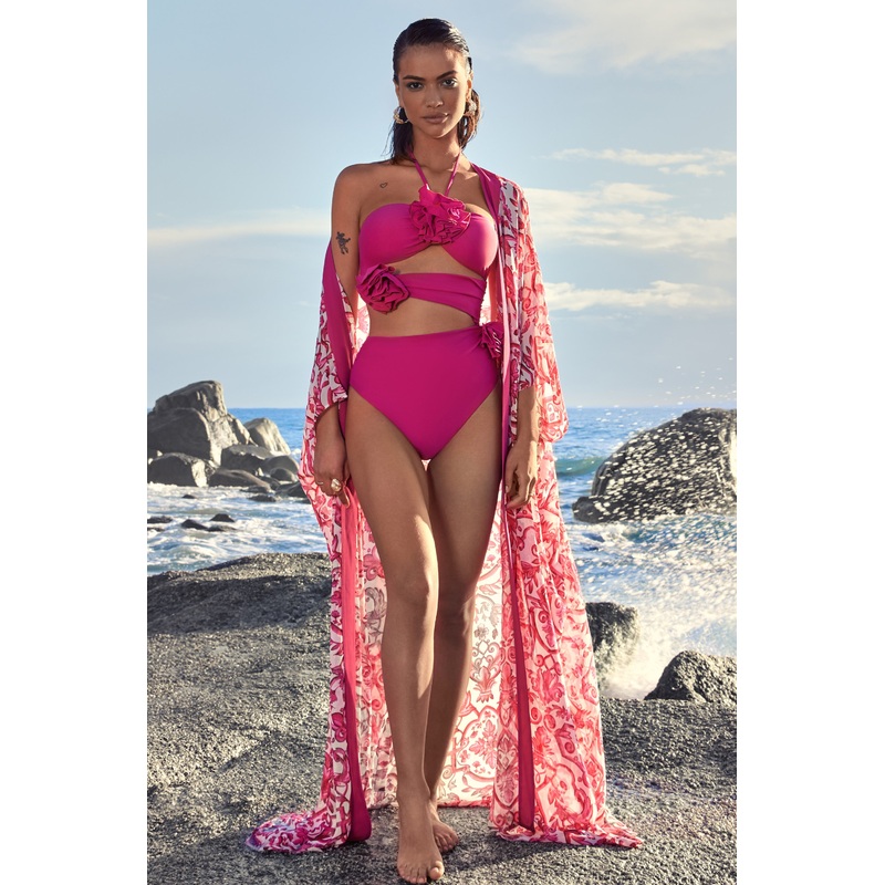 Breathe | Pink Porcelain Print Chiffon Long-Sleeved Cover Up