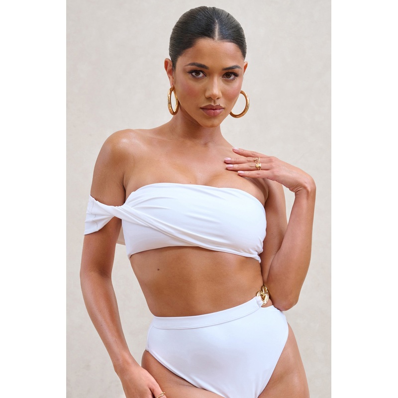 Dusk | White Draped Bandeau Bikini Top