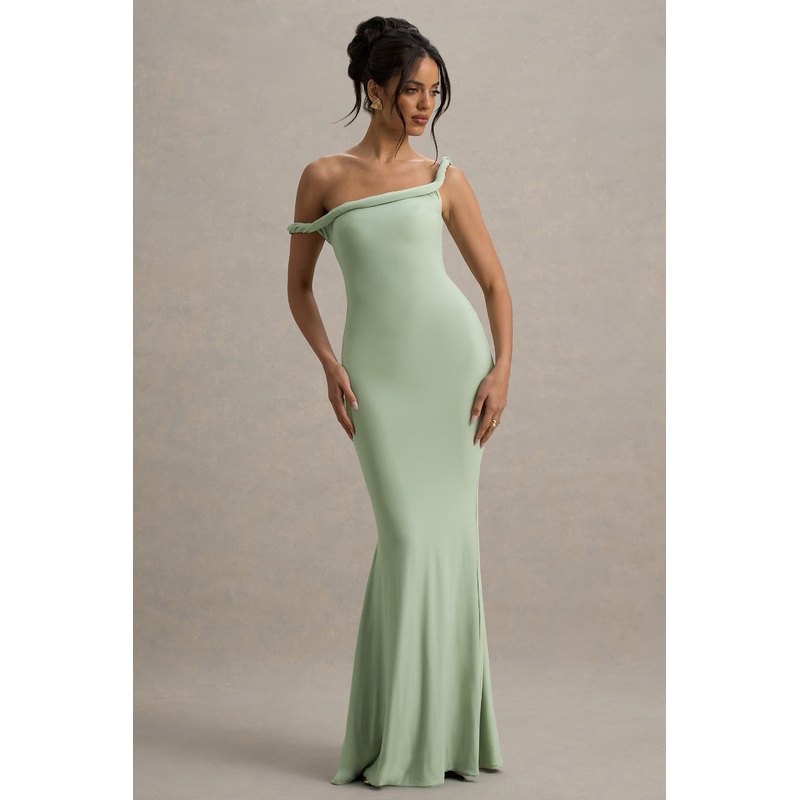 Lita | Light Green Twisted Asymmetric Maxi Dress