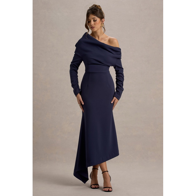Lou | Navy One-Shoulder Asymmetric Maxi Dress